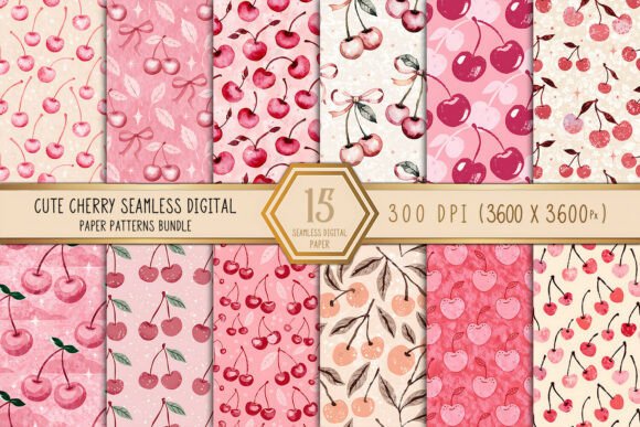 Download Cute Cherry Seamless Patterns Bundle - Patterns Collection