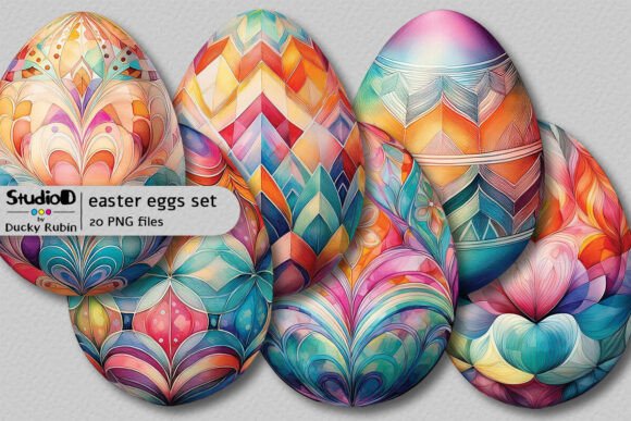 Download Decorated Watercolor Eggs Clipart Set - Watercolor eggs Collection
