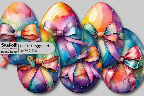 Download Watercolor Eggs Clipart Set - Ribbon Bow - Watercolor eggs Collection