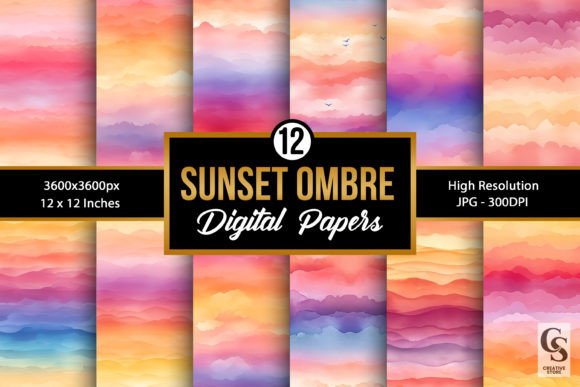 Download Summer Watercolor Sunset Ombre Patterns - Patterns Collection
