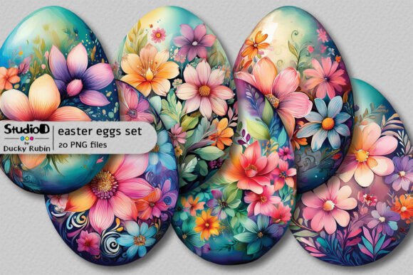 Download Watercolor Eggs Clipart Set - Floral - Watercolor eggs Collection